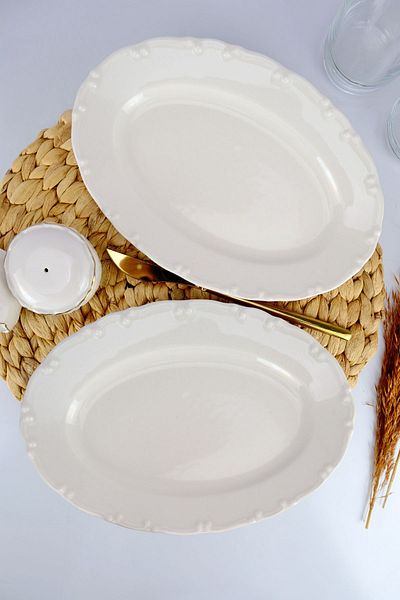 Digithome Liana Porcelain 2 Piece Boat Serving Plate Set 25 Cm Cream - TL4050651 C320.225