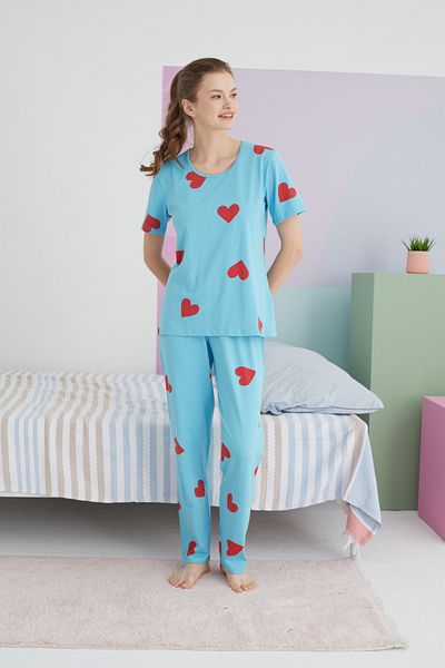 Siyah İnci Colorful Cotton Knitted Pajama Set