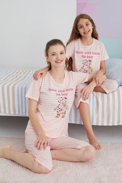 Siyah İnci Cotton Knitted Capri - Multicolored Set