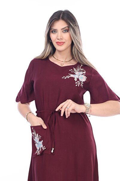 mervemoda Long Embroidered Women's Summer Dress - Short Sleeve