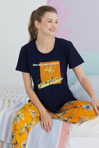 Siyah İnci Colorful Cotton Knitted Pajama Set