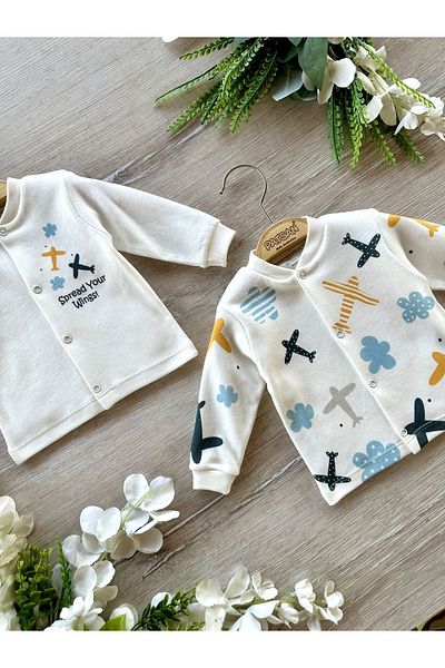 PATSAN 2-Piece Organic Cotton Baby Boy Cardigan Set Airplane