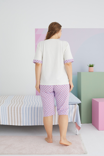 Siyah İnci Large Size Oversize Cotton Curve Capri Set - Multicolored