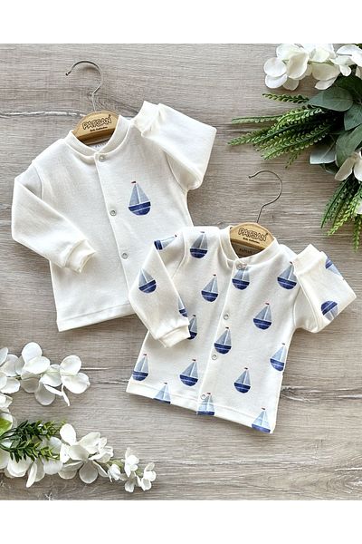 PATSAN 2-Piece Organic Cotton Baby Cardigan Set Sailing