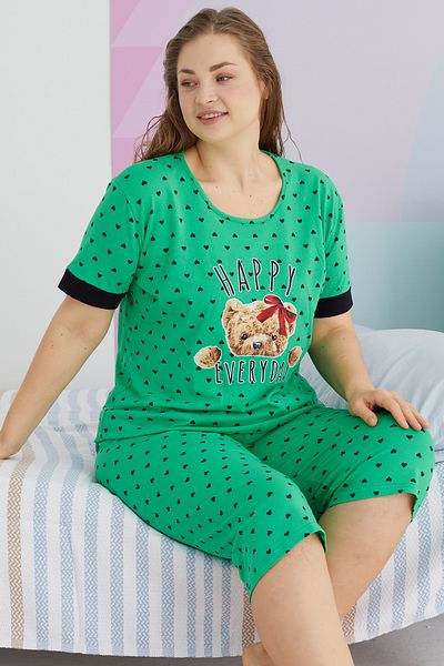 Siyah İnci Plus Size King Size Cotton Curve Capri Σετ - Πολύχρωμο