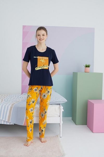 Siyah İnci Colorful Cotton Knitted Pajama Set