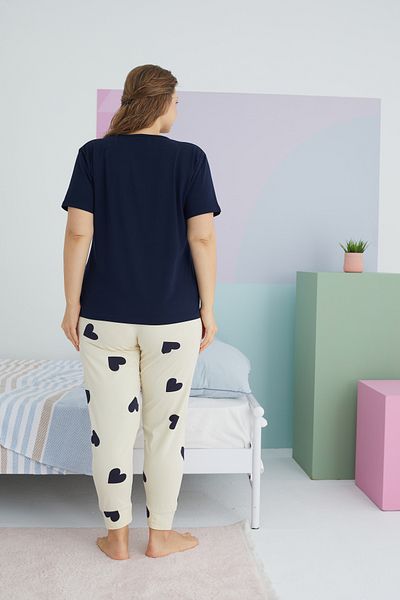 Siyah İnci Large Size Oversize Cotton Knitted Pajamas Set - Multicolor Curve