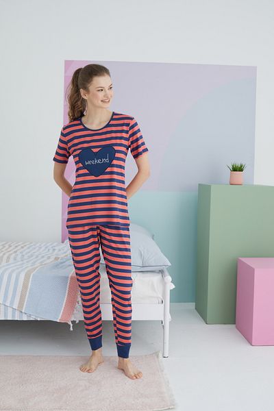 Siyah İnci Multicolor Cotton Knitted Pajamas Set