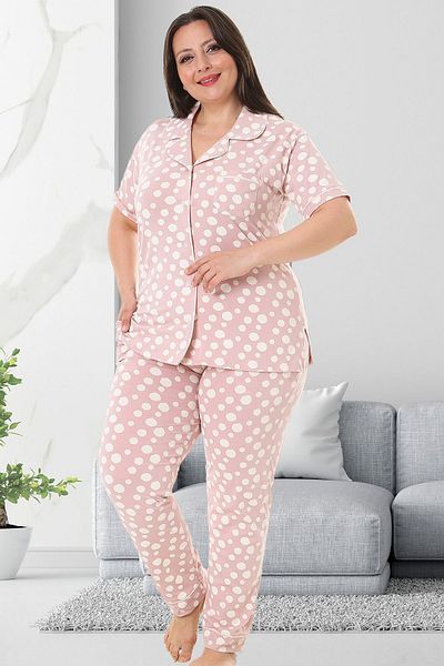 Bella Linda Buttoned Cotton Plus Size Women's Pajama Set