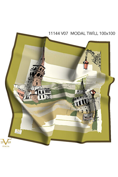 19V69 ITALIA Desenli Modal Twil Seri Seri Eşarp Askısı İle Birlikte 100X100 cm