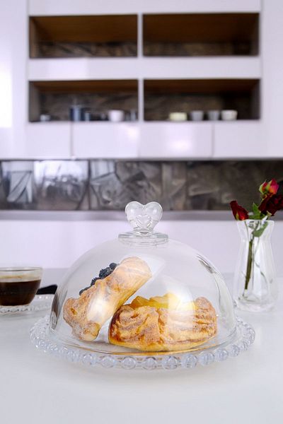 Digithome 20 Cm Round Cake Jar and Cake Presentation Stand - With Glass Stand and Glass Lid - SUR-14 C320.049