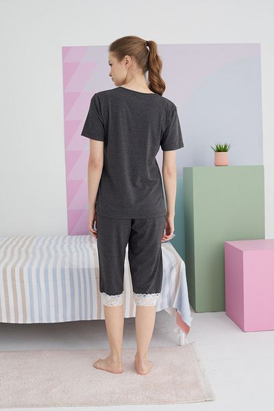 Siyah İnci Knitted Capri Set - Anthracite