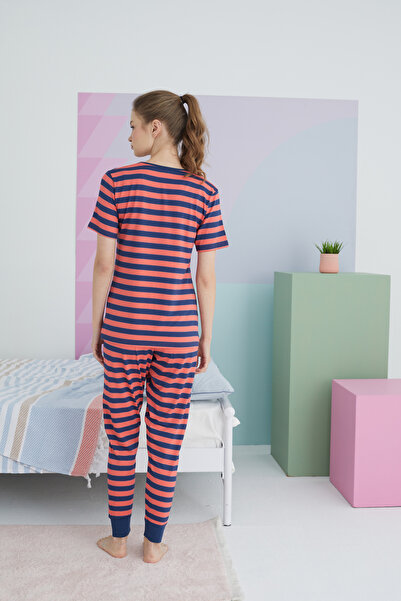 Siyah İnci Multicolor Cotton Knitted Pajamas Set
