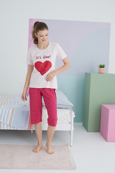 Siyah İnci Cotton Colored Knitted Capri Set
