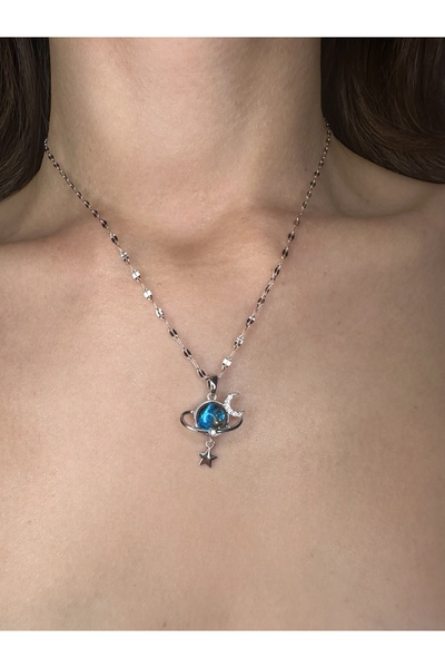 Egisso Design Mavi Gezegen Silver Çelik Kolye