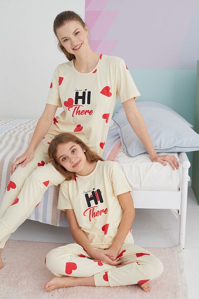 Siyah İnci Colorful Cotton Knitted Pajama Set