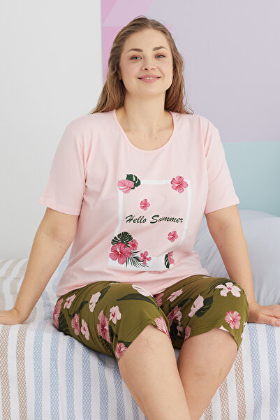 Siyah İnci Plus Size Curve Cotton Capri Σετ - Πολύχρωμο