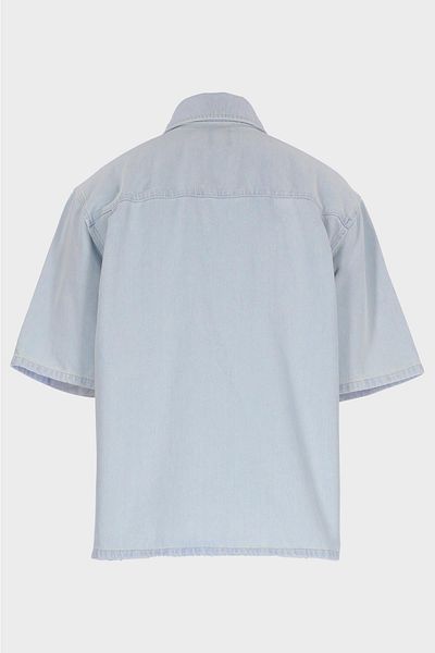 CROSS JEANS Ice Blue Men's Jean Shirt - Regular Fit, Short Sleeve, Patty Button C 4553-109