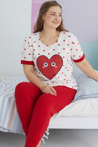 Siyah İnci Large Size Oversize Knitted Cotton Pajamas Set - Multicolored Curve