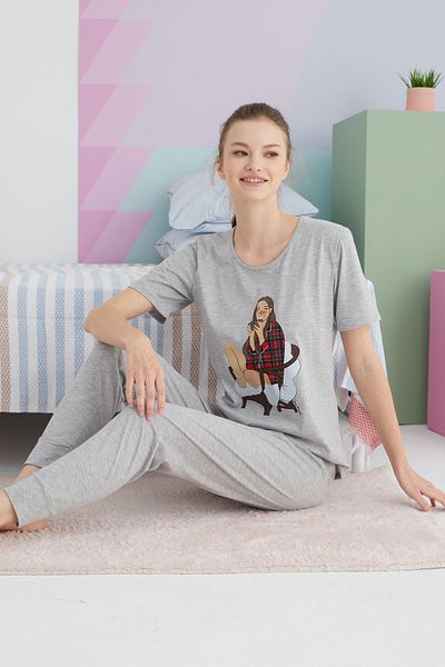 Siyah İnci Colorful Cotton Knitted Pajama Set