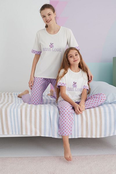 Siyah İnci Colorful Cotton Knitted Pajama Set