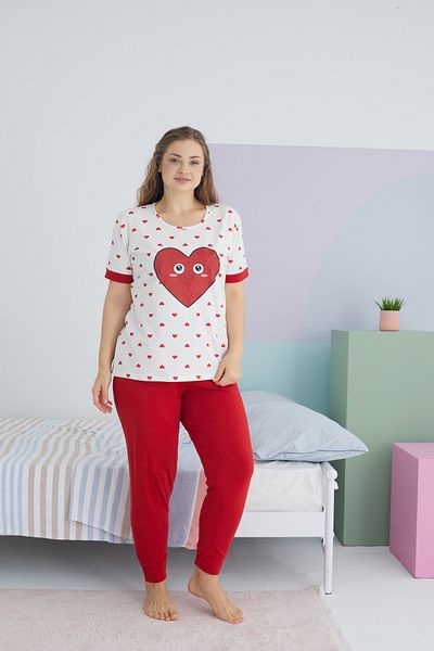 Siyah İnci Large Size Oversize Knitted Cotton Pajamas Set - Multicolored Curve