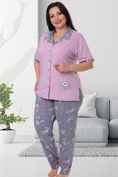 Bella Linda Buttoned Cotton Plus Size Women's Pajama Set
