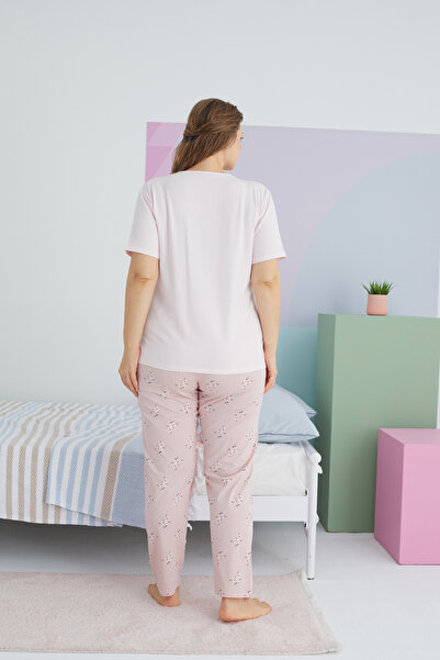 Siyah İnci çok renkli Curve Büyük Beden Battal Boy Pamuklu Örme Pijama Takımı