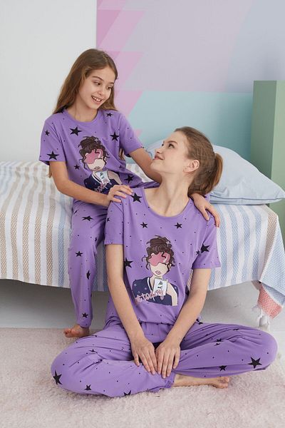 Siyah İnci Multicolor Cotton Knitted Pajamas Set