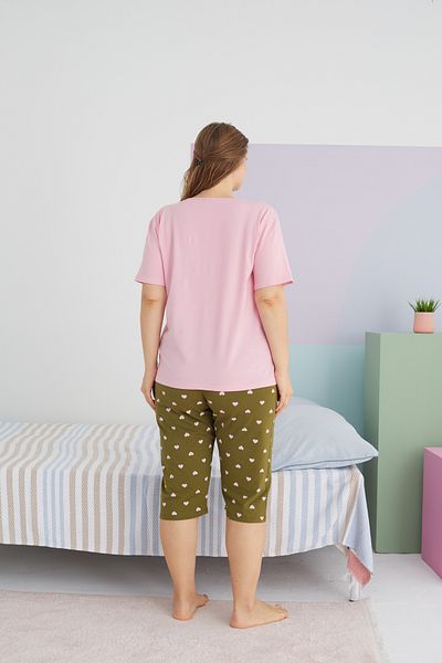 Siyah İnci Large Size Oversize Cotton Curve Capri Set - Multicolored