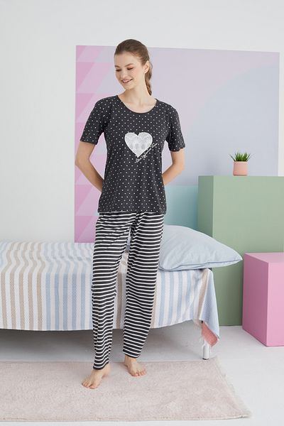 Siyah İnci Colorful Cotton Knitted Pajama Set