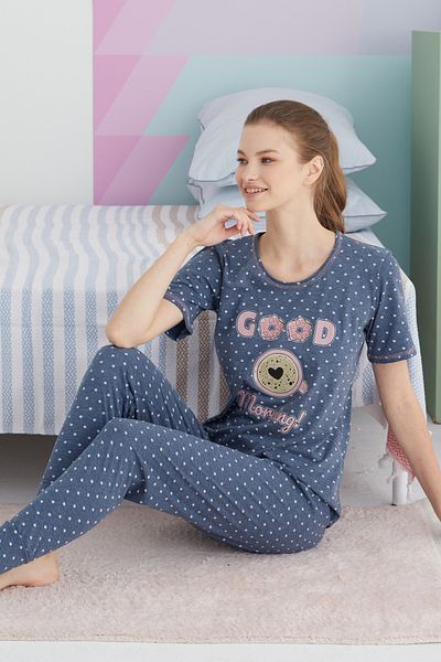Siyah İnci Colorful Cotton Knitted Pajama Set