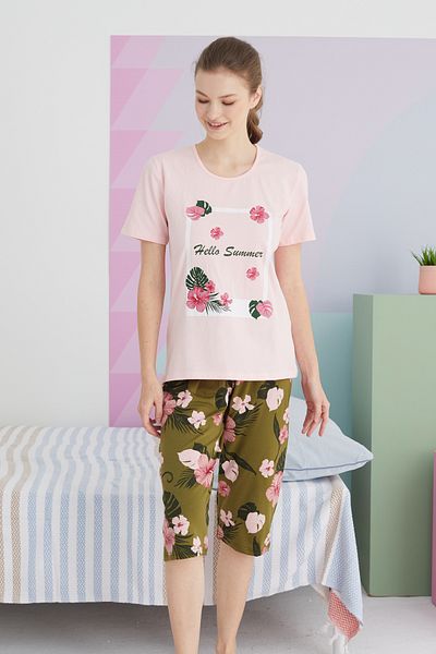 Siyah İnci Cotton Colored Knitted Capri Set