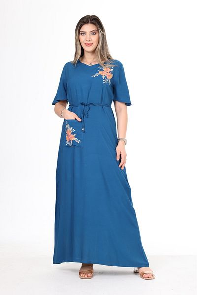 mervemoda Rochie lungă de vară, cu mâneci scurte, broderie