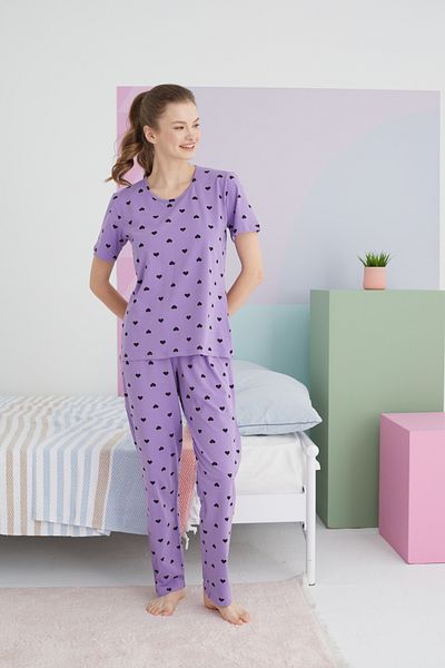 Siyah İnci Colorful Cotton Knitted Pajama Set