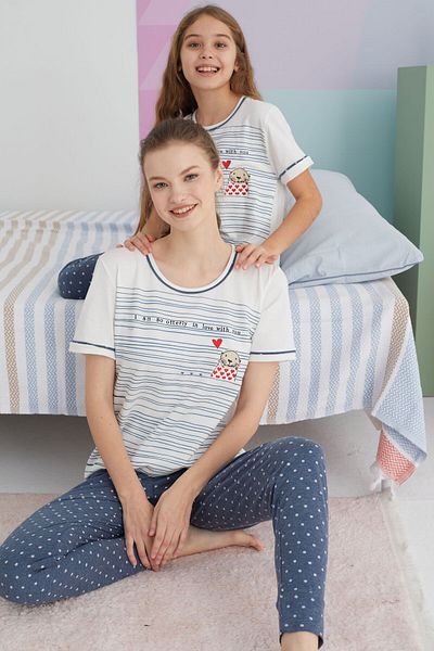 Siyah İnci Multicolor Cotton Knitted Pajamas Set