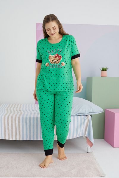 Siyah İnci Set de pijamale tricotate din bumbac de marime mari - curba multicolora