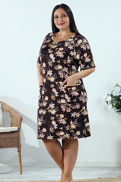 Bella Linda Rochie de cămașă de noapte pentru damă, mărimi plus, cu buzunare florale