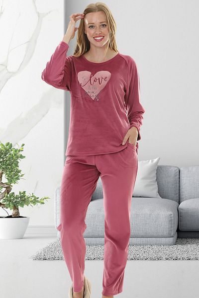 Bella Linda Set de pijamale pentru femei din catifea moale brodata