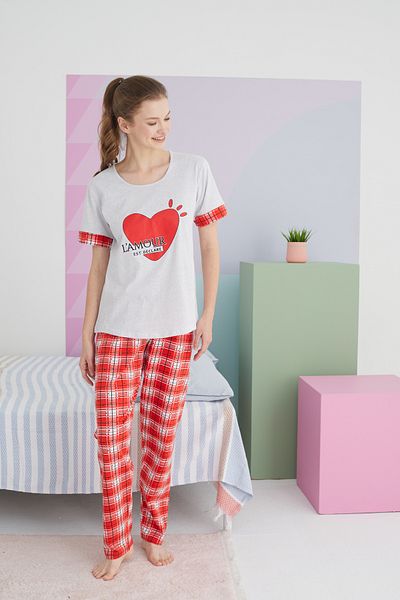 Siyah İnci Colorful Cotton Knitted Pajama Set