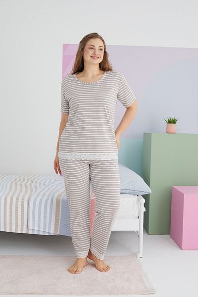 Siyah İnci Σετ Πιτζάμες Πλεκτό Βαμβακερό Oversize King Size - Mink Curve