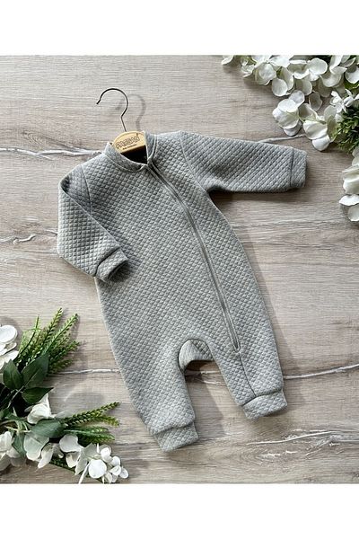 PATSAN Basic Seasonal Zippered Quilted Sparkly Baby Jumpsuit Gray
