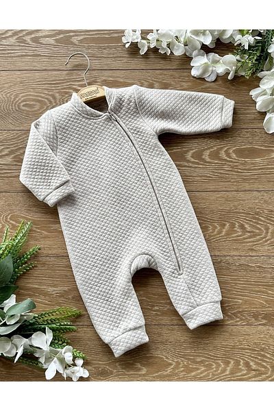 PATSAN Basic Seasonal Zippered Quilted Sparkly Baby Jumpsuit Beige