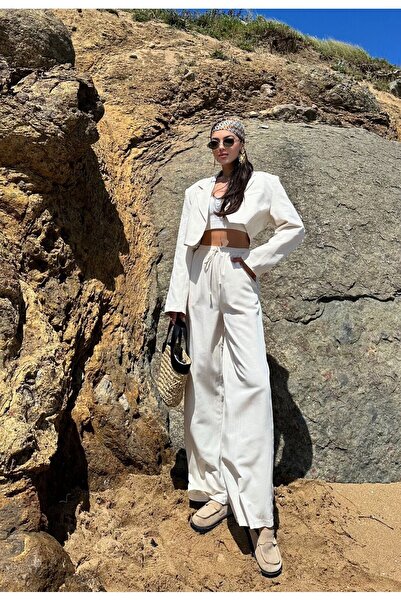 Laluvia Bavlněná lněná bunda Crop Jacket - Stone Color