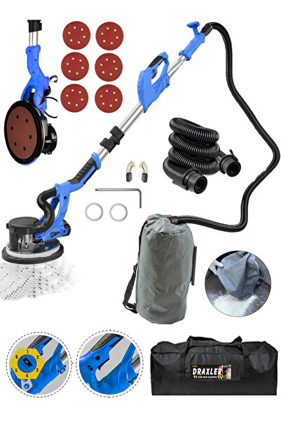 Pro Draxler Alman 4800 Wf Led Işıklı Bakır Sargı Alçıpan Duvar Zımpara Makinası Toz Emmeli Tam Profesyonel