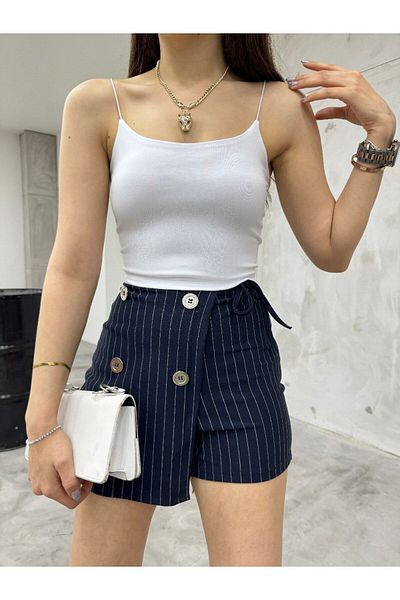 BİKELİFE Women's Rubber Rope Strap Sandy Fabric Crop Blouse Bustier