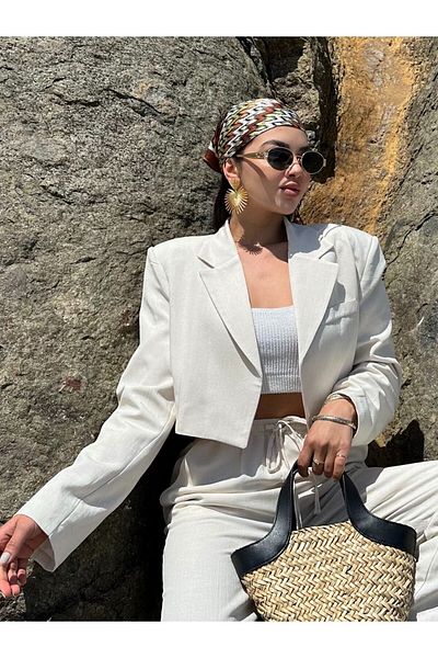 Laluvia Kurze Jacke aus Baumwollleinen - Steinfarbe