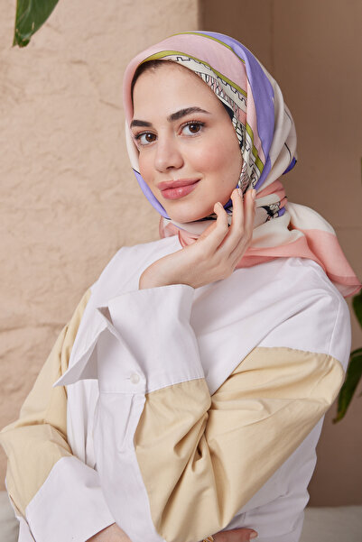 19V69 ITALIA Desenli Modal Twil Seri Seri Eşarp Askısı İle Birlikte 100X100 cm