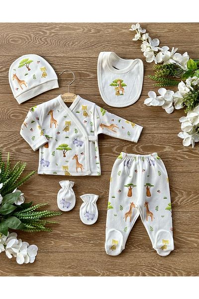 PATSAN Organic Cotton 5 Piece Newborn Hospital Discharge Baby Bodysuit Set Amazon Giraffe Leopard Rhinoceros