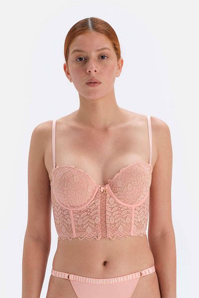 Dagi Lachsfarbener, halbgepolsterter Bustier-BH aus Spitze mit Bügel und Paspelierung